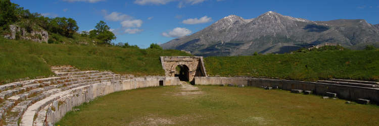 Alba Fucens amphitheatre and Velino Mountain